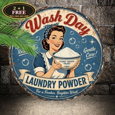 Vintage Laundry Detergent Sign Retro Washing Soap Room Round Metal Plaque 8x8 picture
