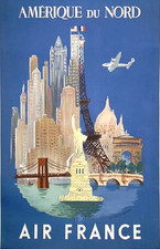 Air France New Yok Paris Vintage Travel Poster Advertisement picture