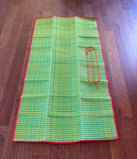 Thai Green /Yellow Woven Plastic with Red Border Trim Beach Mat Handmade 65”x36” picture