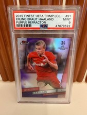 2019-20 Topps Finest UEFA Erling Haaland #91 Purple Refractor /250 PSA 9 RC picture