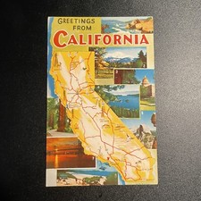 Greetings from California State Map Towns Attractions Postcard Multi View picture
