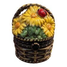 Vtg National Home Gardening Club Sunflower Basket Hinged Trinket Box Ladybug picture