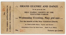 1911 St. Louis Church Dance Ticket Grand Euchre & Dance Visitation Parish picture