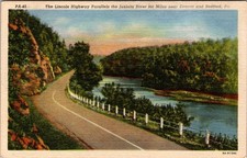 C 1930s Postcard, The Lincoln Highway , Juniata River, Everett &Bedford, Pa,2531 picture