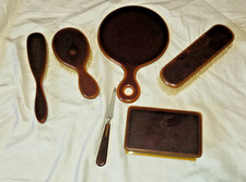 Antique Art DECO 6 Pc 1930's 2 toned celluloid vanity set tortoiseshell amber picture