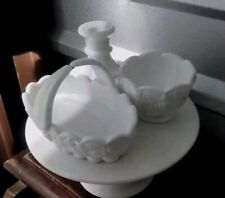 Vtg. Westmoreland White Milk  Glass 3 Piece Bundle- C.S.Holder/Basket/ Dip Bowl picture