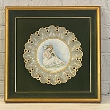 Stunning Framed Antique Limoges Hand Painted Porcelain Plate Gold Gilt Lace Edge picture