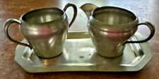 VINTAGE FEDERAL SOLID PEWTER CREAMER, SUGAR AND TRAY SET  picture