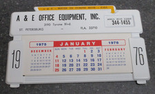 VINTAGE A & E OFFICE EQUIPMENT METAL DESKTOP CALENDAR 1976 ST. PETERSBURG, FLA. picture