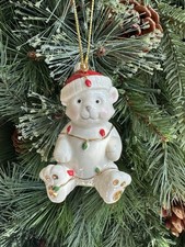 Lenox Very Merry Porcelain Christmas Teddy Bear Ornament New In A Box 24 K gold picture