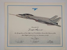Vtg 1970 Grumman F14A First Flight Recognition Certificate Dec. 21st 1970 picture