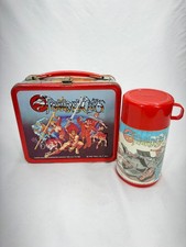 Vintage 1985 ThunderCats Metal Lunch Box Thermos Aladdin Telpix Lion-O Cartoon picture