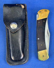 Vintage 1970s Buck 110 Lockback Pocket Knife + Black Leather Sheath - 2 Dot picture