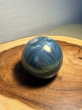 Vintage 1985 Douglas Becker Art Glass Blue Green Iridescent Paperweight picture