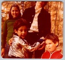 Vtg Color Snapshot Four Children Autumn Woods Satin Jacket Forest Outdoors 1970s picture
