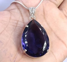 92 Ct Natural Purple Amethyst Pendant Pear Cut 925 Sterling Silver Gemstone 6SHI picture