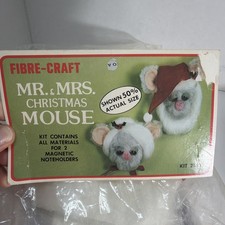 Vintage Fibre-Craft Mr. & Mrs. Christmas Mouse Kit #2582 - Magnetic Note Holders picture