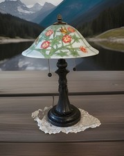 Vintage Dale Tiffany Reverse Painted 20.5” Lamp With Dual Sockets picture