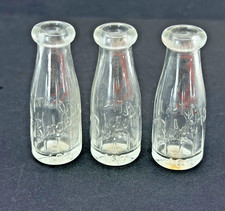 3 Vintage Miniature Ribbed Borden’s Milk Bottle Empty Clear Glass 2 Inch picture