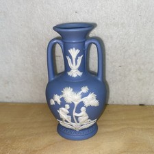 Vintage Blue Jasperware Vase 5.5”H Matte feel. picture