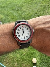 Vintage Swiss Army Brand Men's Quartz Watch White Dial Red Bezel Case AS-IS picture