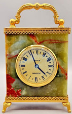 Silverhorn Quartz Mantel Clock Green Onyx Brass Lion Feet Neoclassical Art Deco picture