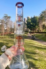 16'' Glass Bongs Percolator Water Pipe Handmade Smoking Hookah 14mm Bowl picture