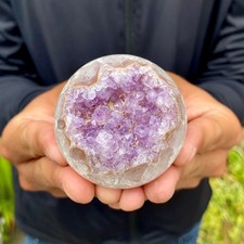 240G Natural Open Smile Agate Amethyst Sphere Healing Wealth Collectible Crystal picture