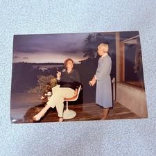 Two Women 1980s Snapshot Photo Smoking Outdoor Patio Candid1983 picture