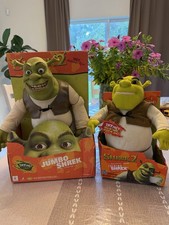Vintage Hasbro Shrek 2 Talking Shrek & Jumbo Shrek Plush Lot in Box 2004 picture