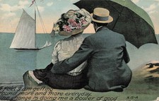 1909 Edwardian Couple Sailboats Ocean Postcard A.O. Southwick Art N.15-A picture