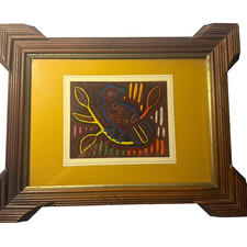 Vintage Kuna Indian Panama Mola Textile Bird Branch Matted Framed Folk Art picture