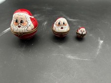 Authentic Limoges France Nesting Santa Box Set 3pc Peint Main Porcelain Hinged picture