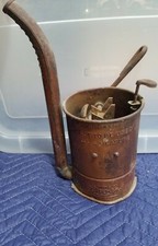 Antique Brookins Oil Gas Can WORKING PISTON DEVICE Old Car Vehicle Metal Rare  picture