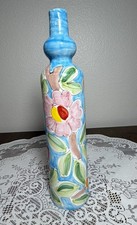 VTG  Italian La Musa  17” Terracotta Bottle Floor Vase Hand Painted Sunflower  picture