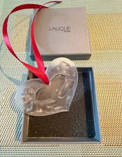 LALIQUE France - HEART & CHERUBS Crystal Christmas Ornament - 1996 - MINT picture