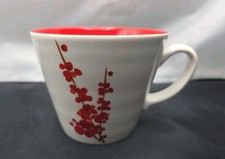 2008 Starbucks 12 oz Coffee Mug Cup Red Orange Cherry Blossom Flowers picture