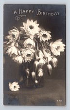 RPPC Happy Birthday Bouquet of Flowers ROTOGRAPH Real Photo Postcard picture
