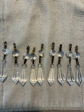 Lot (9) VTG 2.5” Clear Faceted DROP PRISMS W/ Octagon Crystal Chandelier Parts picture