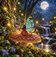 Handmade Plus Size Fairy Figurine Miniature Garden Blue Moon Wing Micro Pixi   picture