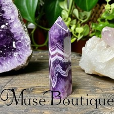 Natural Chevron Amethyst Crystal Tower Point Wand Healing Obelisk Home Decor picture