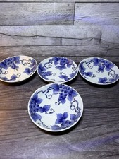 Vintage Tachikichi Kyoto Blue White Grape Vine 5.5 Inch Bowls Set of 4 picture