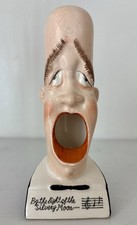 1930s VTG Japan Ceramic Novelty Man Smoking Head Ears Open Mouth Ashtray picture