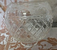 Vtg. Small Etched Glass Lamp Shade/Globe - Floral Design -Diamond Base -EXC-  picture