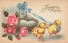 c1915 Fantasy Chicks Pink Roses Basket Eggs France Easter  P349 picture