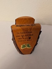 Rustic Houghton Lake, MI Napkin Holder Sawn Wood Log Bark  NICE picture