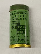 Antique Vtg DR EDWARDS OLIVE TABLETS TIN Laxative Early 1900's Pre WWII Design picture