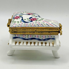 Lefton Piano Shaped Hinged Trinket Box w/ Floral Lid & Mirror Inside picture