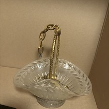Antique Frosted & Clear Glass Hanging Ceiling Fixture & Brass 1920-40s France picture