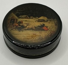Antique 19thC Imperial Russian Lacquer Box Vishnyakov Troika Oil Painting Mache picture